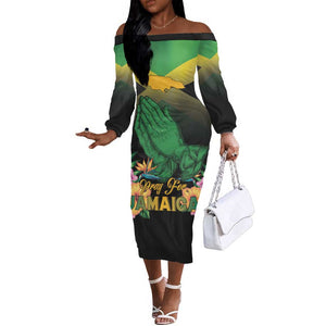 Personalized Jamaica Off The Shoulder Long Sleeve Dress Stay Strong - Stay Safe - African Pride