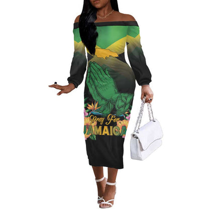 Personalized Jamaica Off The Shoulder Long Sleeve Dress Stay Strong - Stay Safe - African Pride
