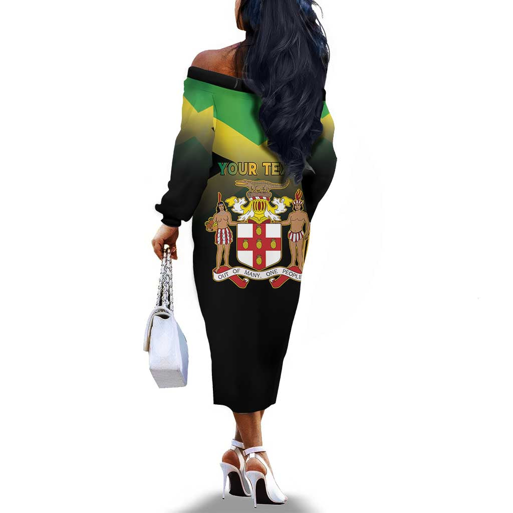 Personalized Jamaica Off The Shoulder Long Sleeve Dress Stay Strong - Stay Safe - African Pride
