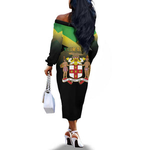 Personalized Jamaica Off The Shoulder Long Sleeve Dress Stay Strong - Stay Safe - African Pride