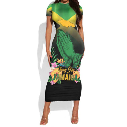 Personalized Jamaica Short Sleeve Bodycon Dress Stay Strong - Stay Safe - African Pride
