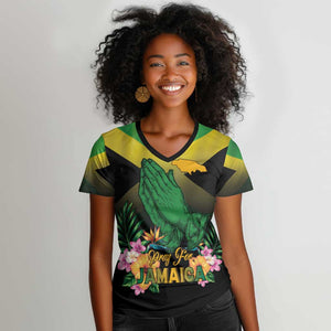 Personalized Jamaica Women V-Neck T-Shirt Stay Strong - Stay Safe - African Pride