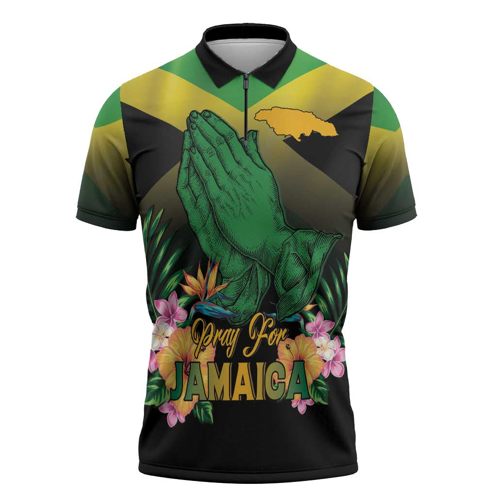 Personalized Pray For Jamaica Zipper Polo Shirt Jamaica Strong