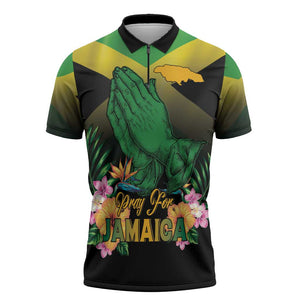 Personalized Pray For Jamaica Zipper Polo Shirt Jamaica Strong