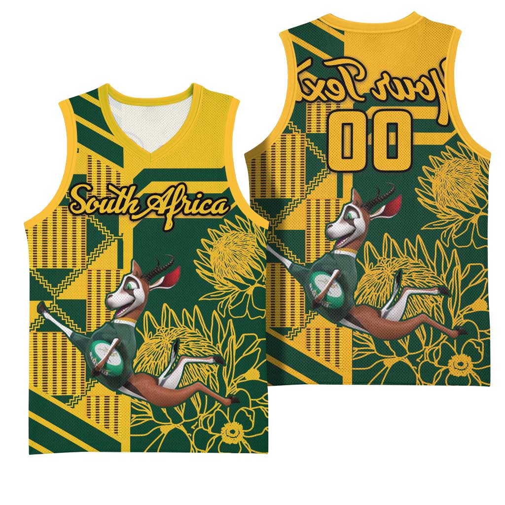 Custom South Africa Rugby Basketball Jersey Springboks With Protea Cynaroides - African Pride