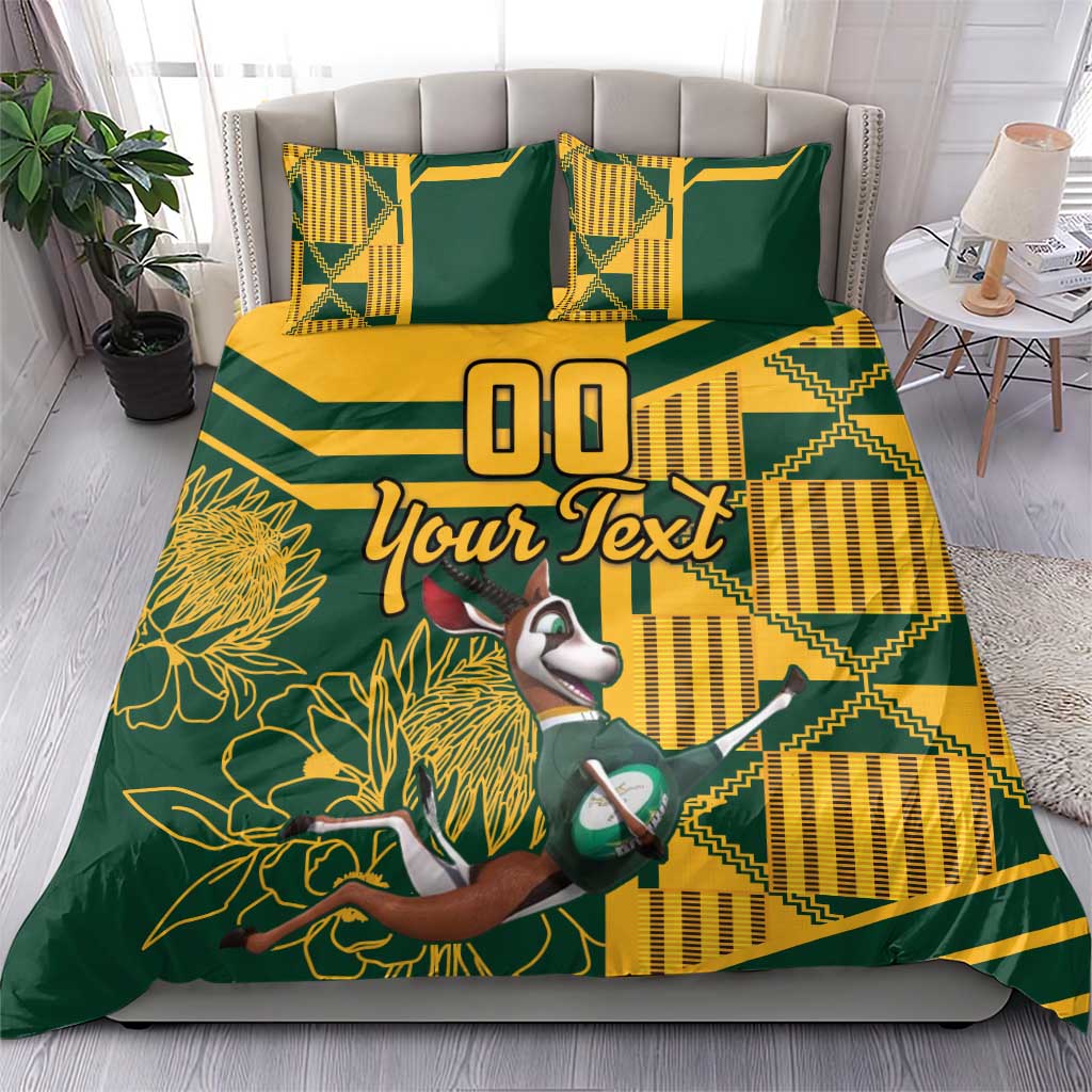 Custom South Africa Rugby Bedding Set Springboks With Protea Cynaroides