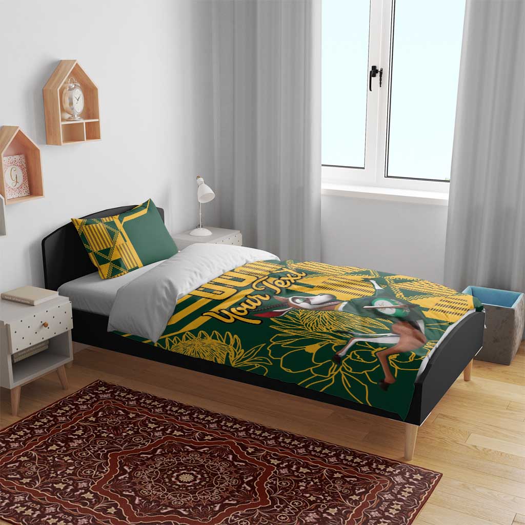 Custom South Africa Rugby Bedding Set Springboks With Protea Cynaroides