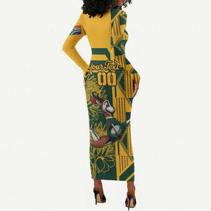 Custom South Africa Rugby Long Sleeve Bodycon Dress Springboks With Protea Cynaroides LT18