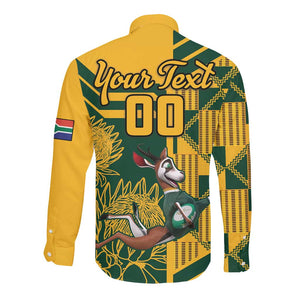 Custom South Africa Rugby Long Sleeve Button Shirt Springboks With Protea Cynaroides