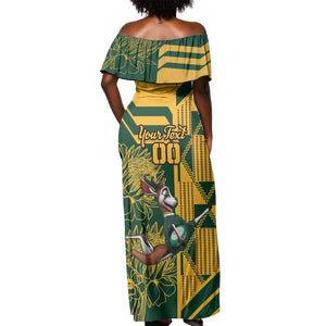 Custom South Africa Rugby Off Shoulder Maxi Dress Springboks With Protea Cynaroides