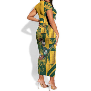 Custom South Africa Rugby Short Sleeve Bodycon Dress Springboks With Protea Cynaroides LT18