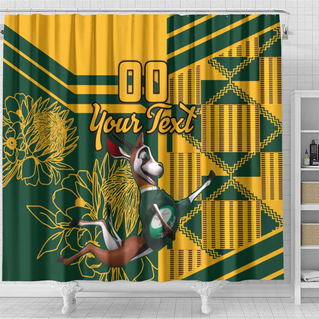Custom South Africa Rugby Shower Curtain Springboks With Protea Cynaroides