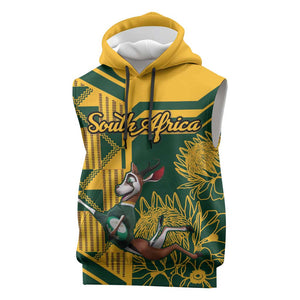 Custom South Africa Rugby Sleeveless Hoodie Springboks With Protea Cynaroides - African Pride