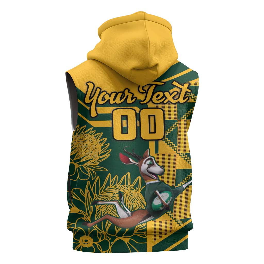 Custom South Africa Rugby Sleeveless Hoodie Springboks With Protea Cynaroides - African Pride