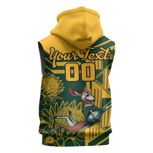 Custom South Africa Rugby Sleeveless Hoodie Springboks With Protea Cynaroides - African Pride