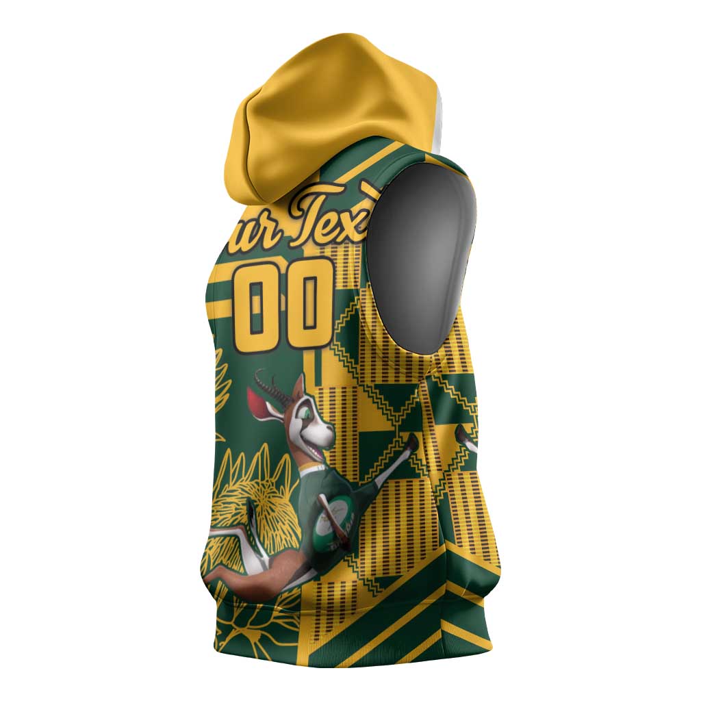 Custom South Africa Rugby Sleeveless Hoodie Springboks With Protea Cynaroides - African Pride