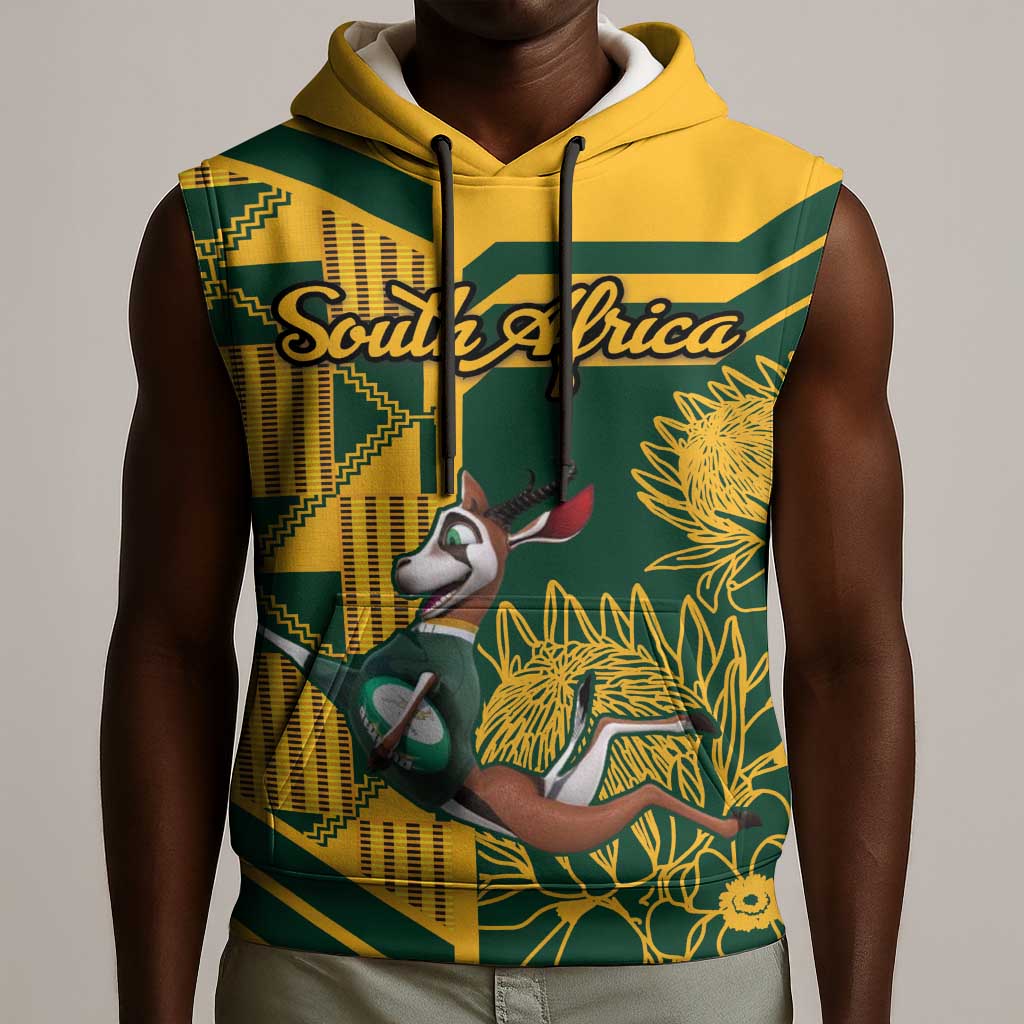 Custom South Africa Rugby Sleeveless Hoodie Springboks With Protea Cynaroides - African Pride