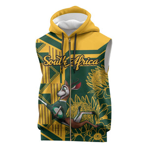 Custom South Africa Rugby Sleeveless Zip Hoodie Springboks With Protea Cynaroides - African Pride