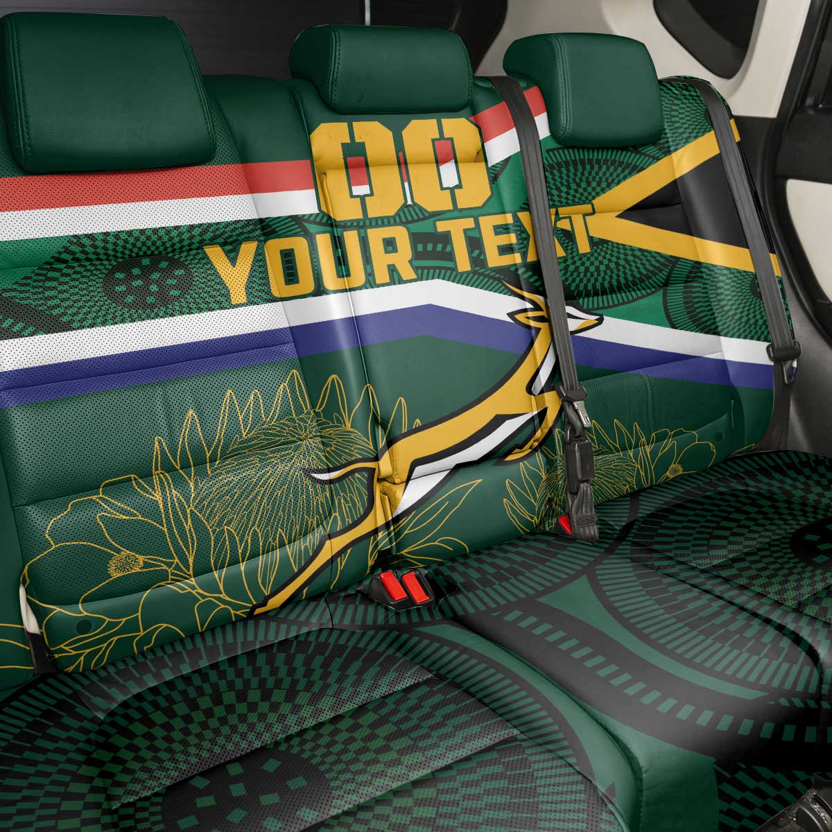 Custom South Africa Rugby Back Car Seat Cover Springboks Mascot African Pattern