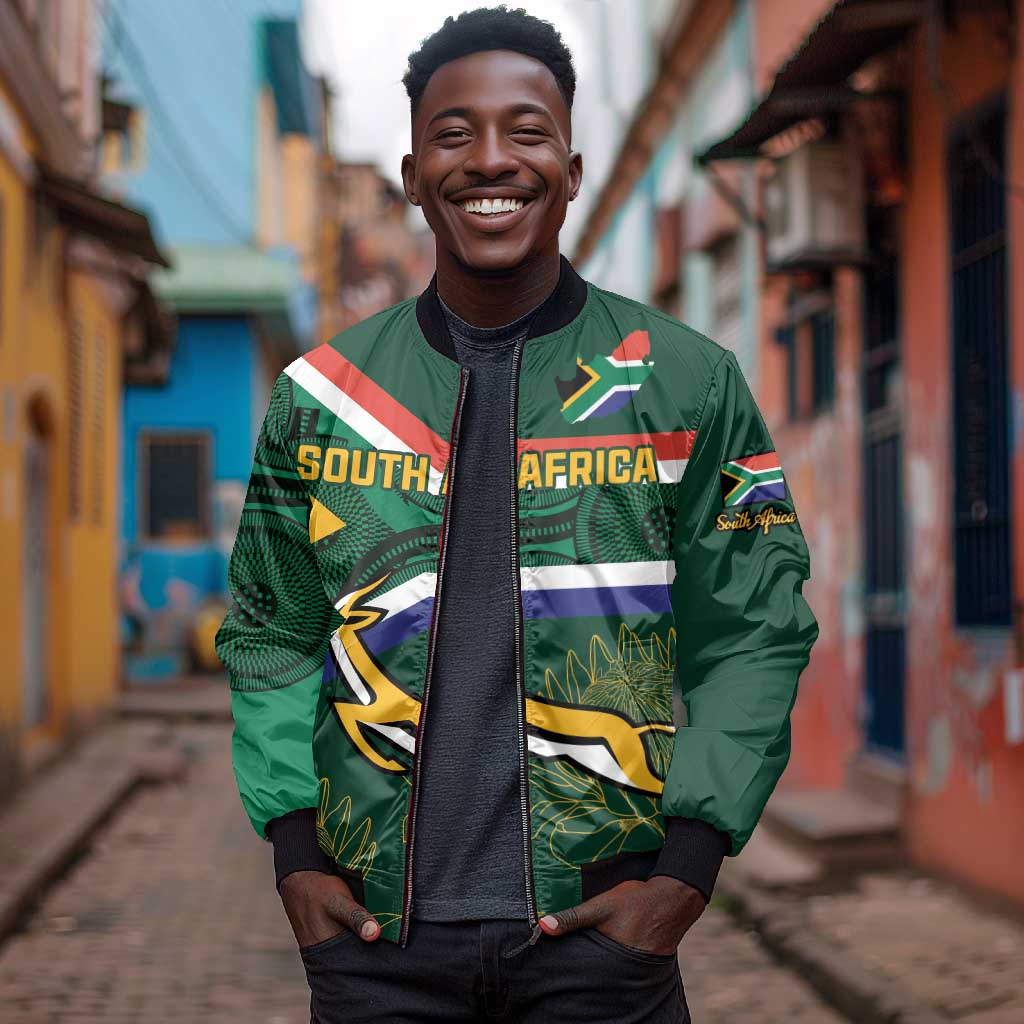 Custom South Africa Rugby Bomber Jacket Springboks Mascot African Pattern