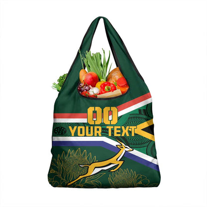 Custom South Africa Rugby Grocery Bag Springboks Mascot African Pattern