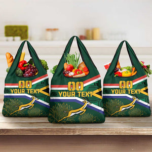 Custom South Africa Rugby Grocery Bag Springboks Mascot African Pattern