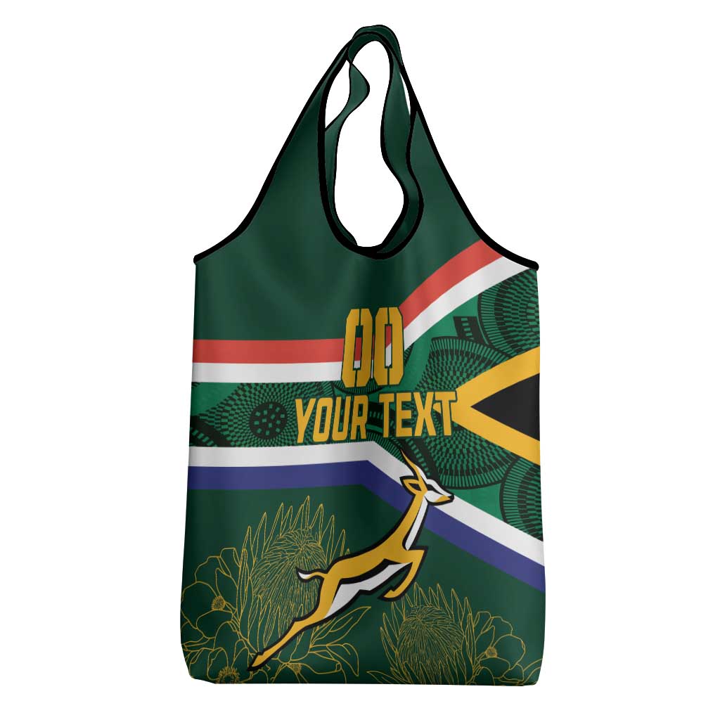 Custom South Africa Rugby Grocery Bag Springboks Mascot African Pattern