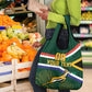 Custom South Africa Rugby Grocery Bag Springboks Mascot African Pattern