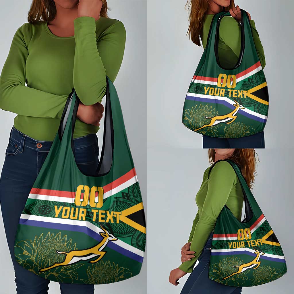 Custom South Africa Rugby Grocery Bag Springboks Mascot African Pattern