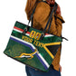 Custom South Africa Rugby Leather Tote Bag Springboks Mascot African Pattern