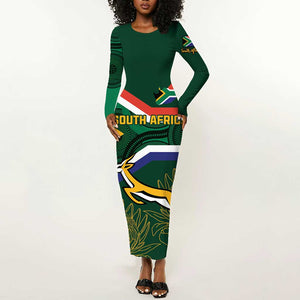 Custom South Africa Rugby Long Sleeve Bodycon Dress Springboks Mascot African Pattern LT18
