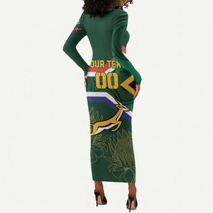 Custom South Africa Rugby Long Sleeve Bodycon Dress Springboks Mascot African Pattern LT18