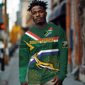 Custom South Africa Rugby Long Sleeve Shirt Springboks Mascot African Pattern LT18