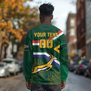 Custom South Africa Rugby Long Sleeve Shirt Springboks Mascot African Pattern LT18