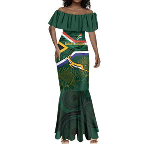 Custom South Africa Rugby Mermaid Dress Springboks Mascot African Pattern