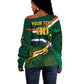 Custom South Africa Rugby Off Shoulder Sweater Springboks Mascot African Pattern