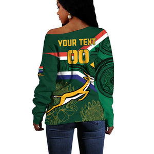 Custom South Africa Rugby Off Shoulder Sweater Springboks Mascot African Pattern