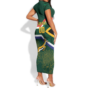 Custom South Africa Rugby Short Sleeve Bodycon Dress Springboks Mascot African Pattern LT18
