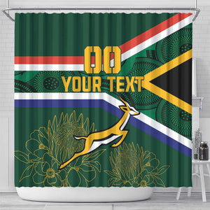 Custom South Africa Rugby Shower Curtain Springboks Mascot African Pattern