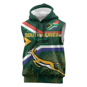 Custom South Africa Rugby Sleeveless Hoodie Springboks Mascot African Pattern - African Pride