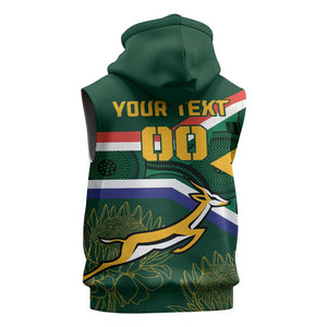 Custom South Africa Rugby Sleeveless Hoodie Springboks Mascot African Pattern - African Pride