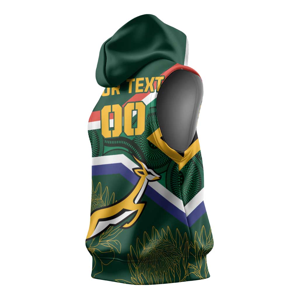 Custom South Africa Rugby Sleeveless Hoodie Springboks Mascot African Pattern - African Pride