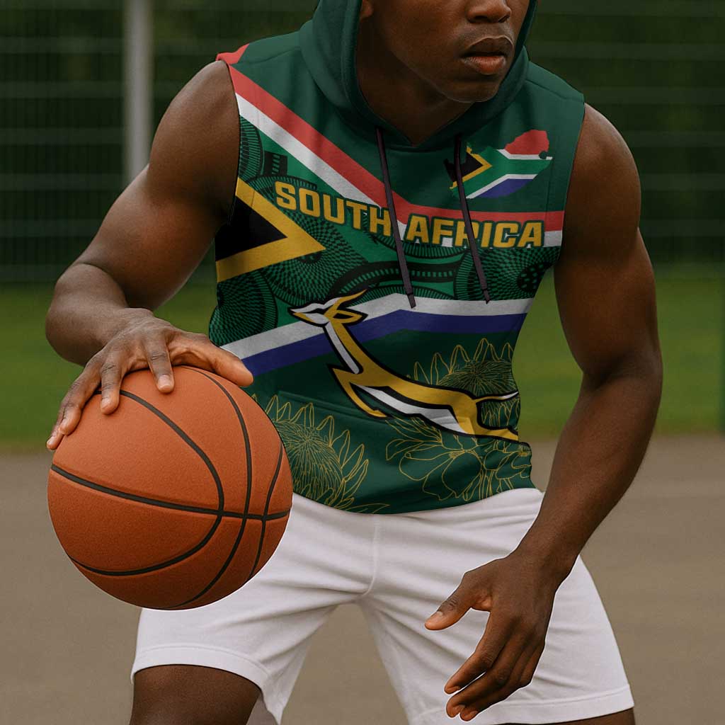 Custom South Africa Rugby Sleeveless Hoodie Springboks Mascot African Pattern - African Pride