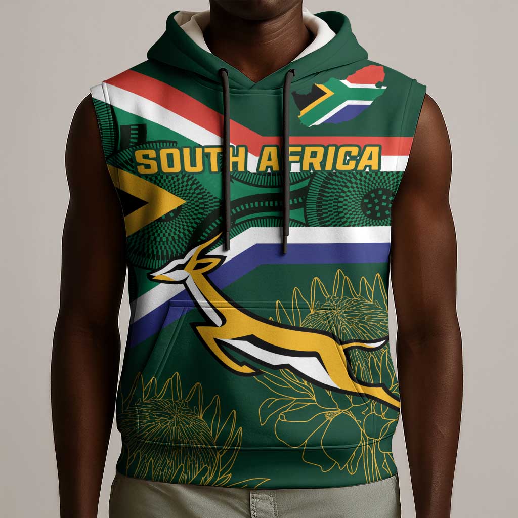 Custom South Africa Rugby Sleeveless Hoodie Springboks Mascot African Pattern - African Pride