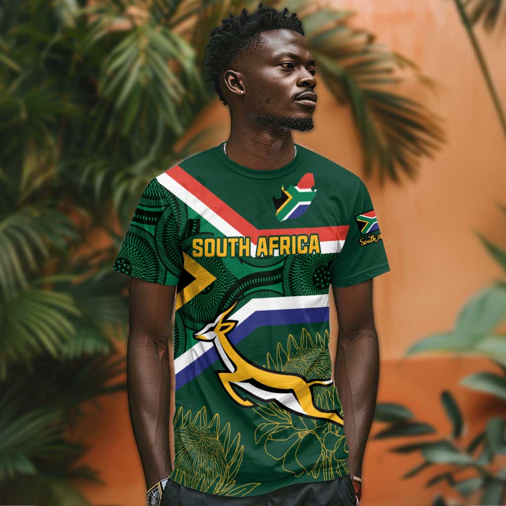 Custom South Africa Rugby T shirt Springboks Mascot African Pattern