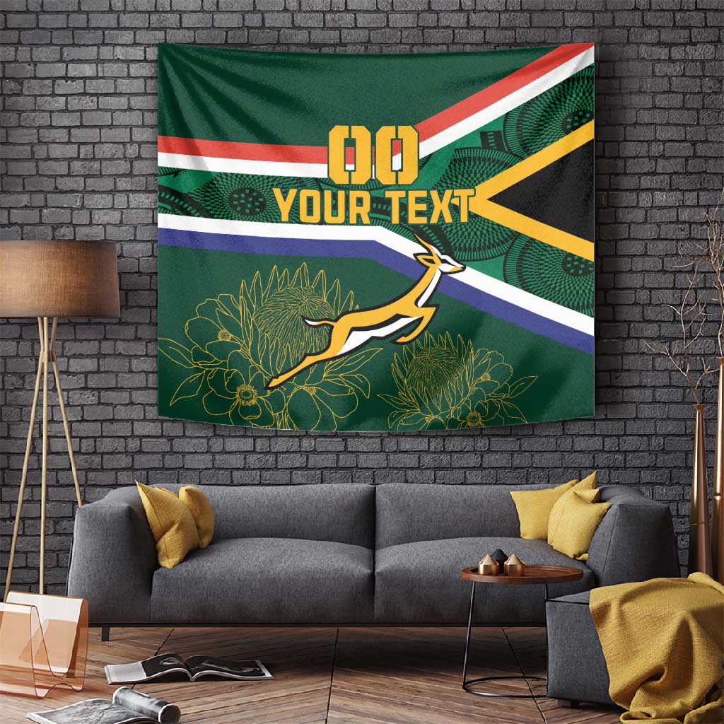 Custom South Africa Rugby Tapestry Springboks Mascot African Pattern