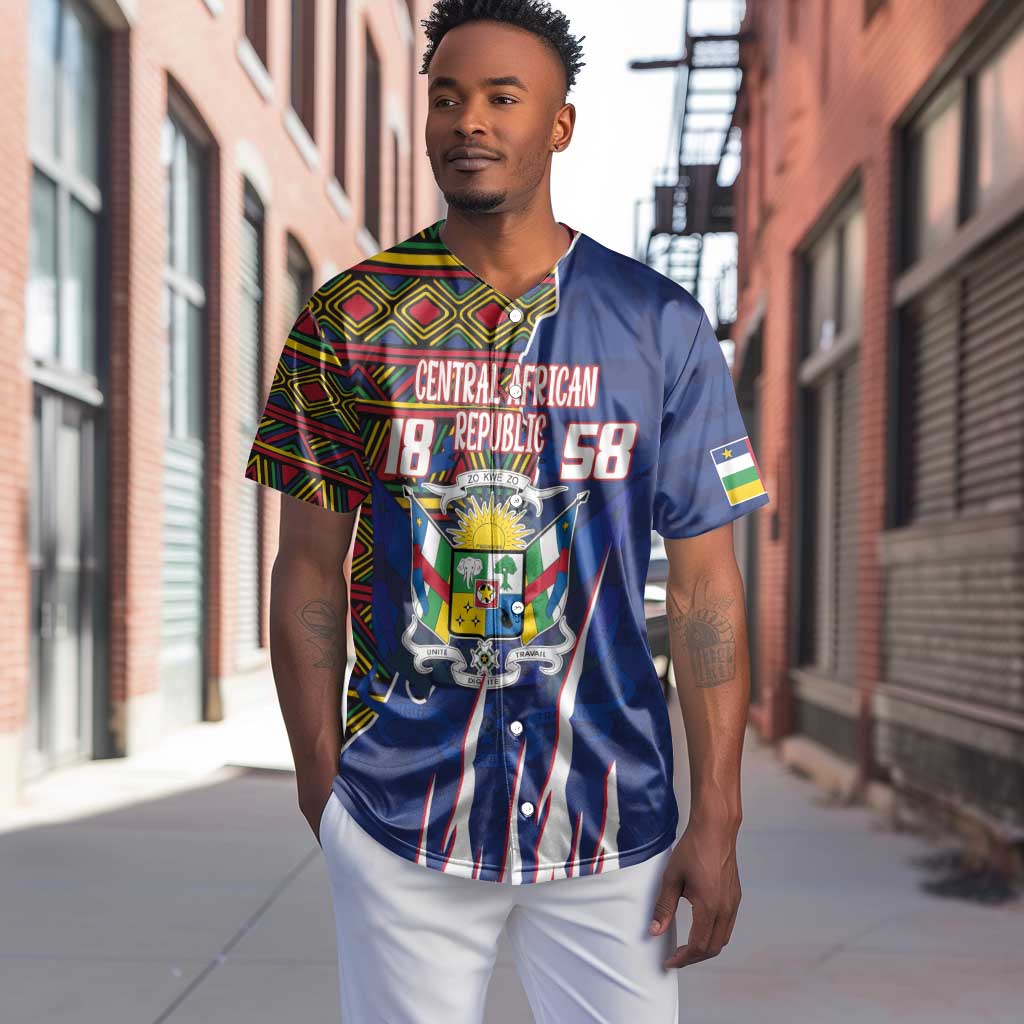 Personalized Central African Republic Coat Of Arms Baseball Jersey Kente Pattern