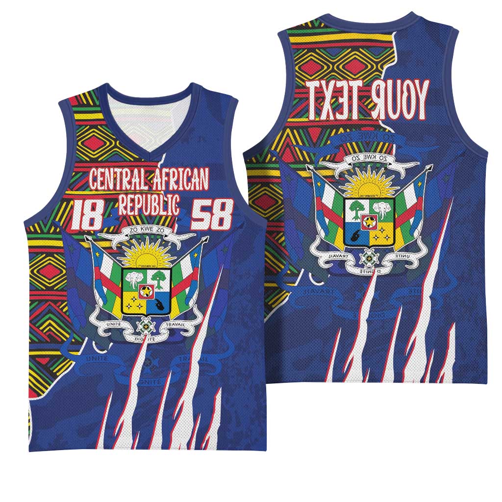 Personalized Central African Republic Coat Of Arms Basketball Jersey Kente Pattern - African Pride