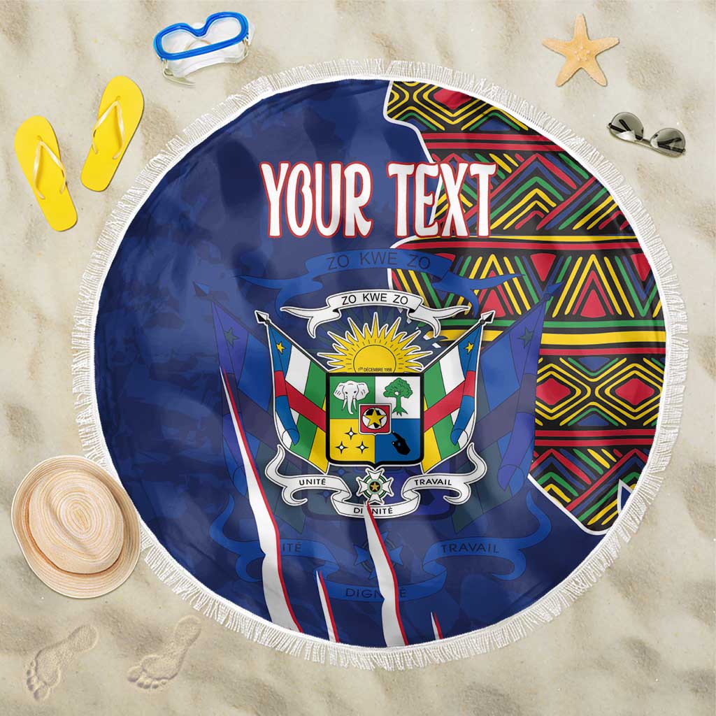 Personalized Central African Republic Coat Of Arms Beach Blanket Kente Pattern