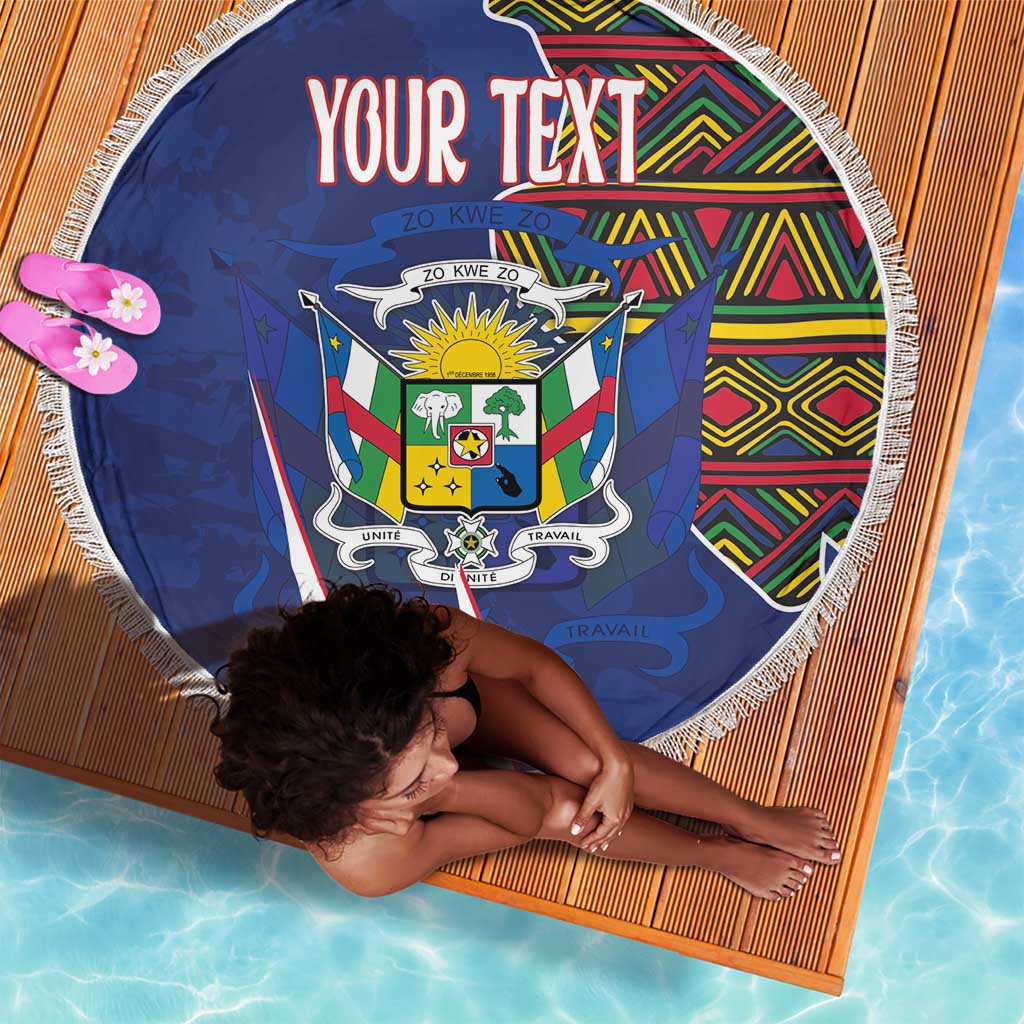 Personalized Central African Republic Coat Of Arms Beach Blanket Kente Pattern